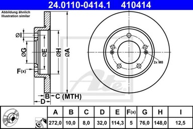 ATE Disk ploča HYUNDAI 24.0110-0414.1 zadnja, i30 16->, d272/10 bez.el.ručne